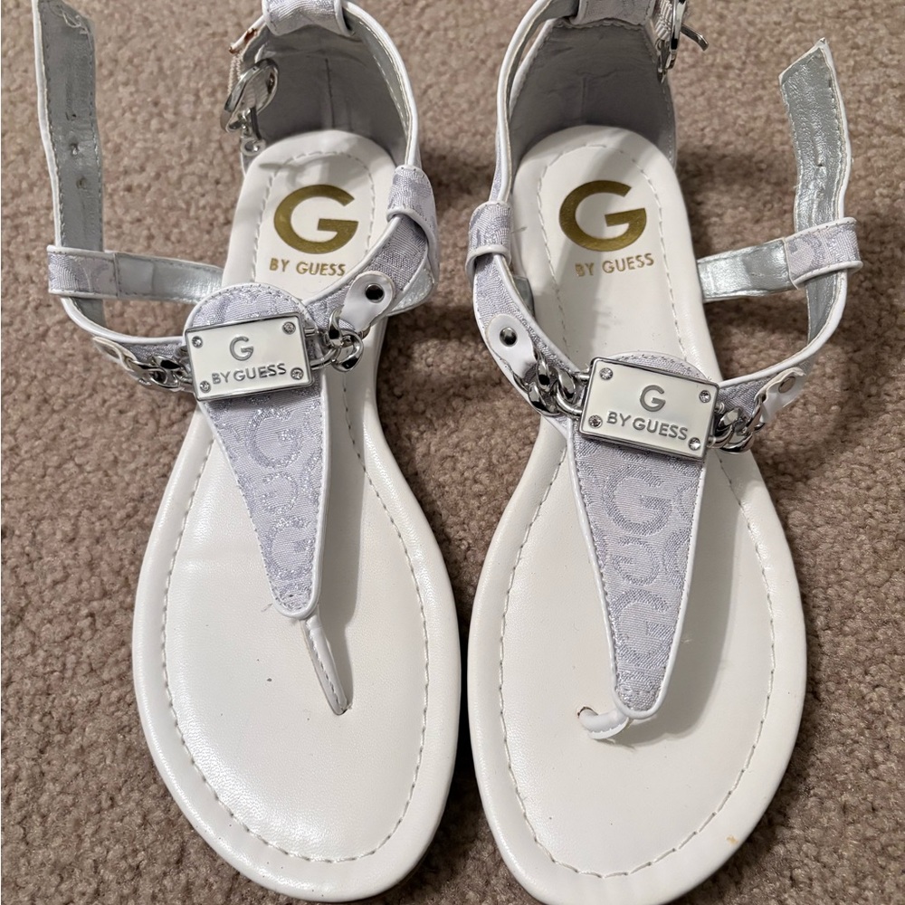G by Guess Women's Silver and White Sandals